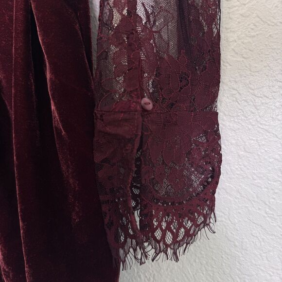 Free People Marlie Lace Dress Womens Medium Velvet Mini Romantic Whisigoth Dark - Picture 7 of 13